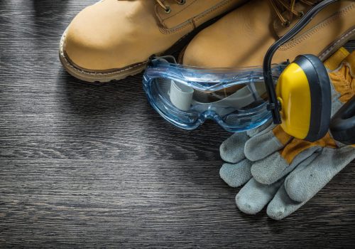 Safety equipment - glasses, boots, gloves.